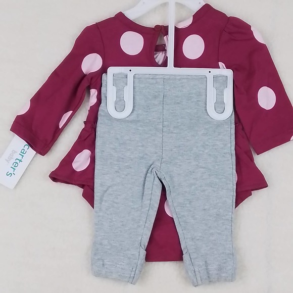 Carter's Baby Cotton 2-Piece Set‎ Size 3mo in Pink and Gray w/ Polka Dots - Picture 6 of 11